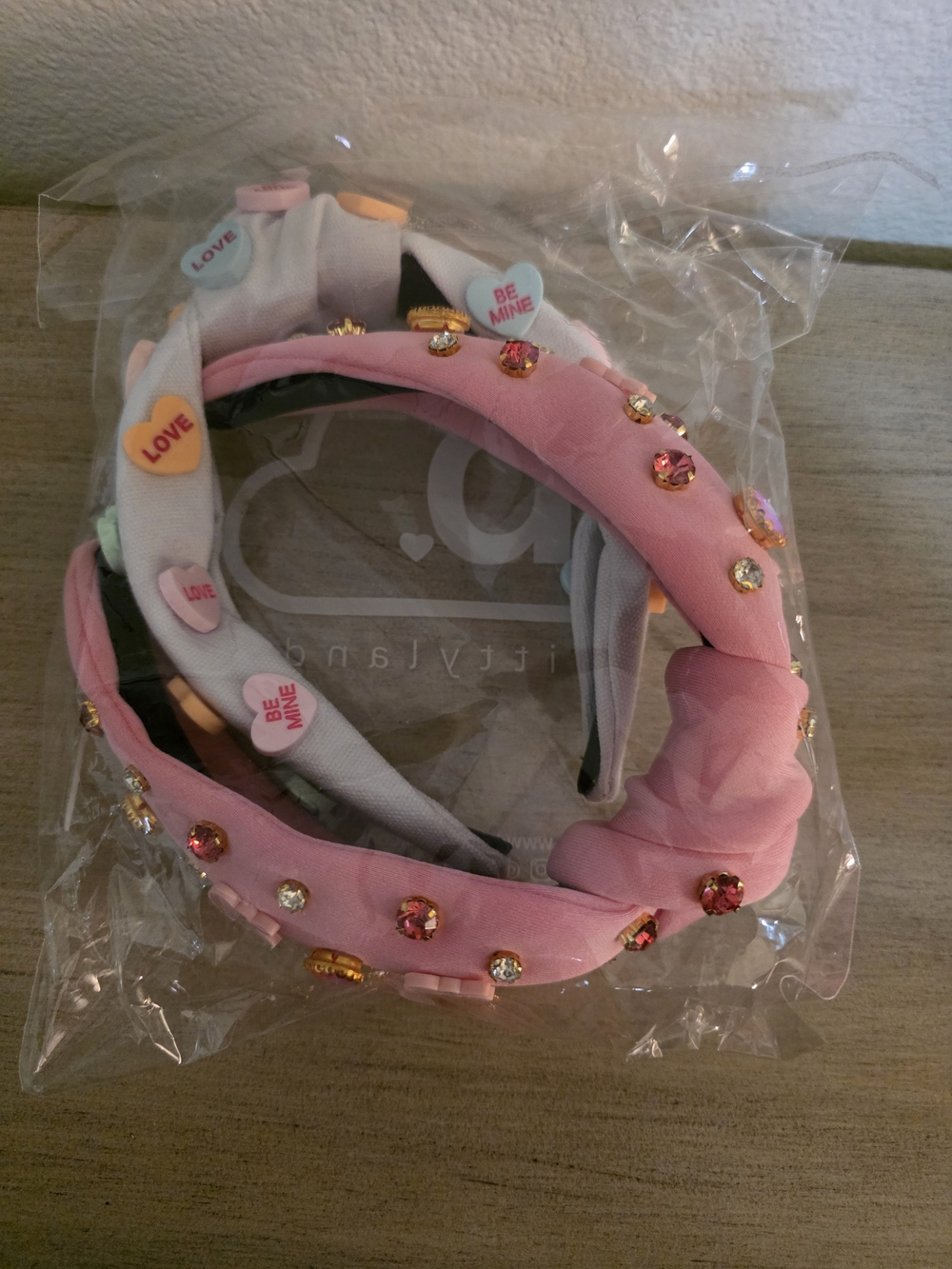 Pink Beaded Headband with Heart Accents White With Heart And Love Sayings New
